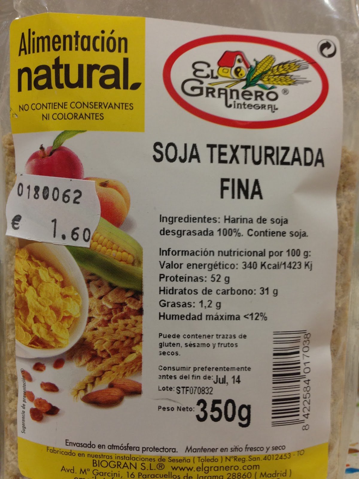cuantas proteinas tiene 100 gr de soja
