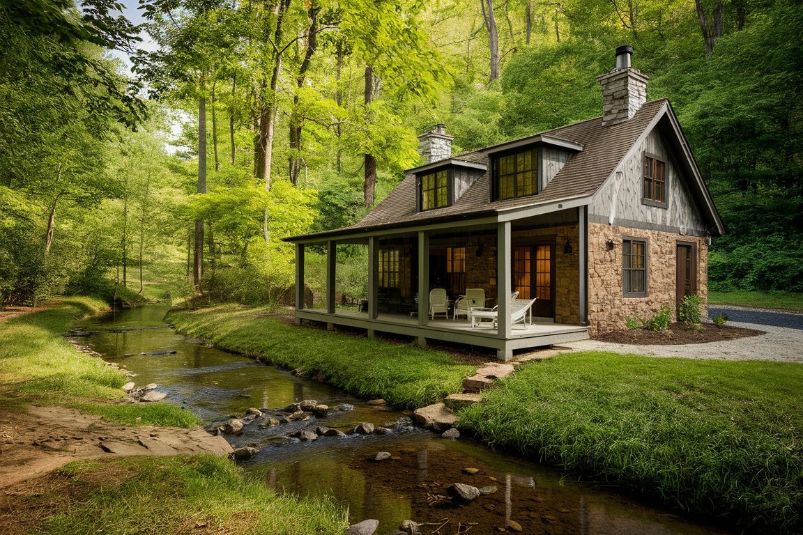 casa rural en paisaje natural sereno