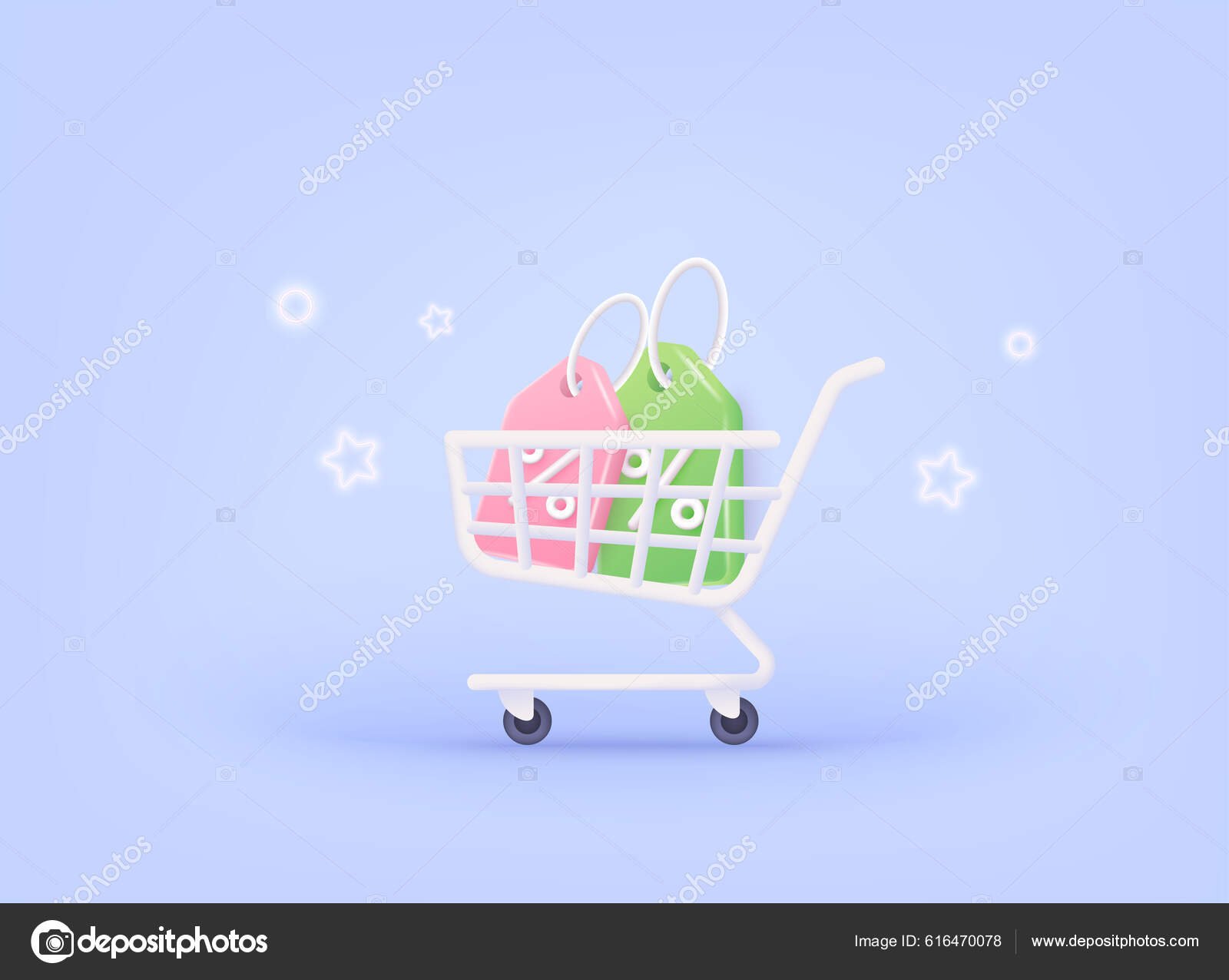 cesta de compras con etiquetas de descuento