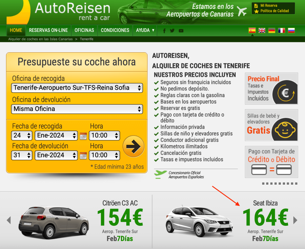 coche de alquiler en tenerife norte