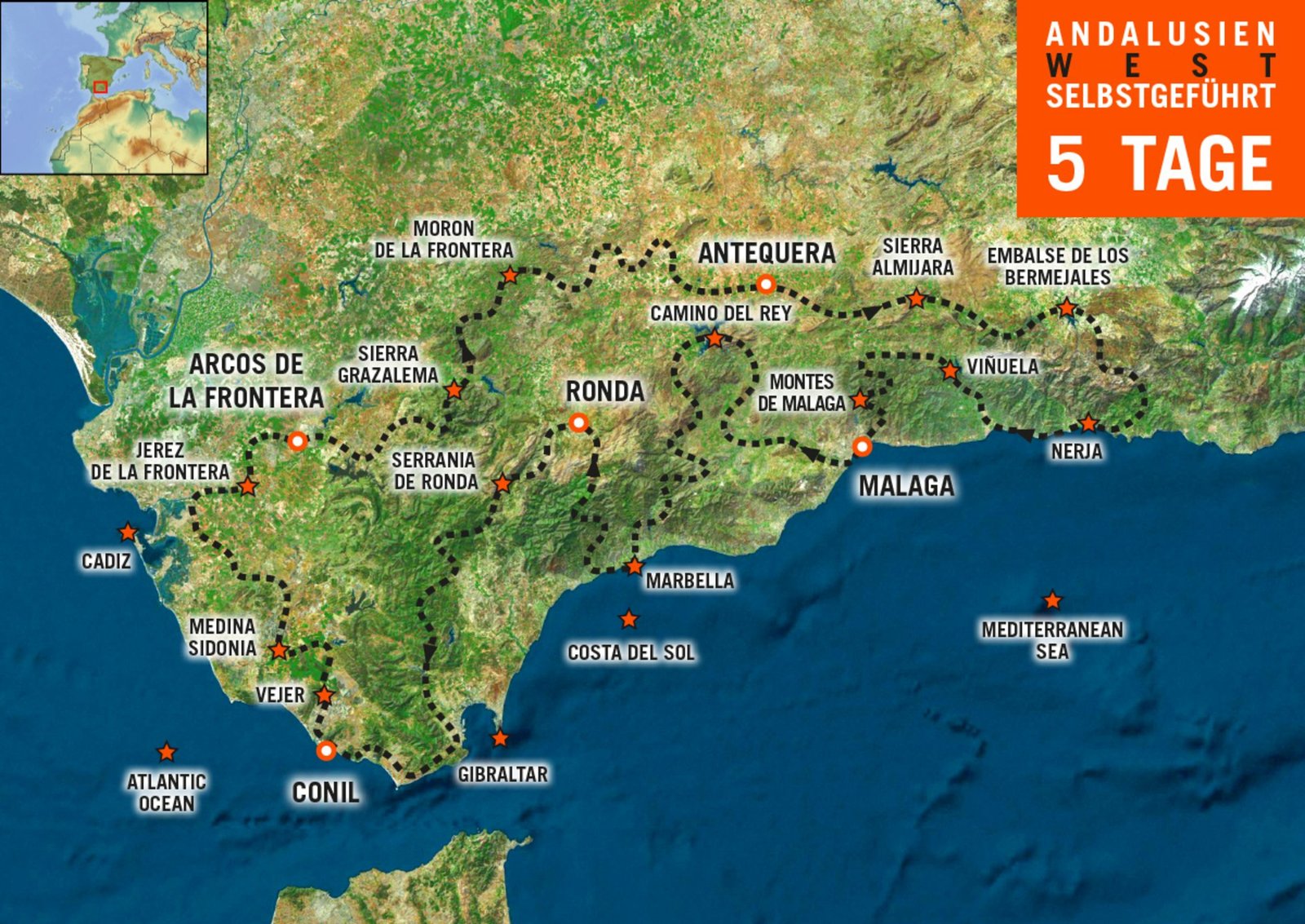 mapa de andalucia con conil destacado