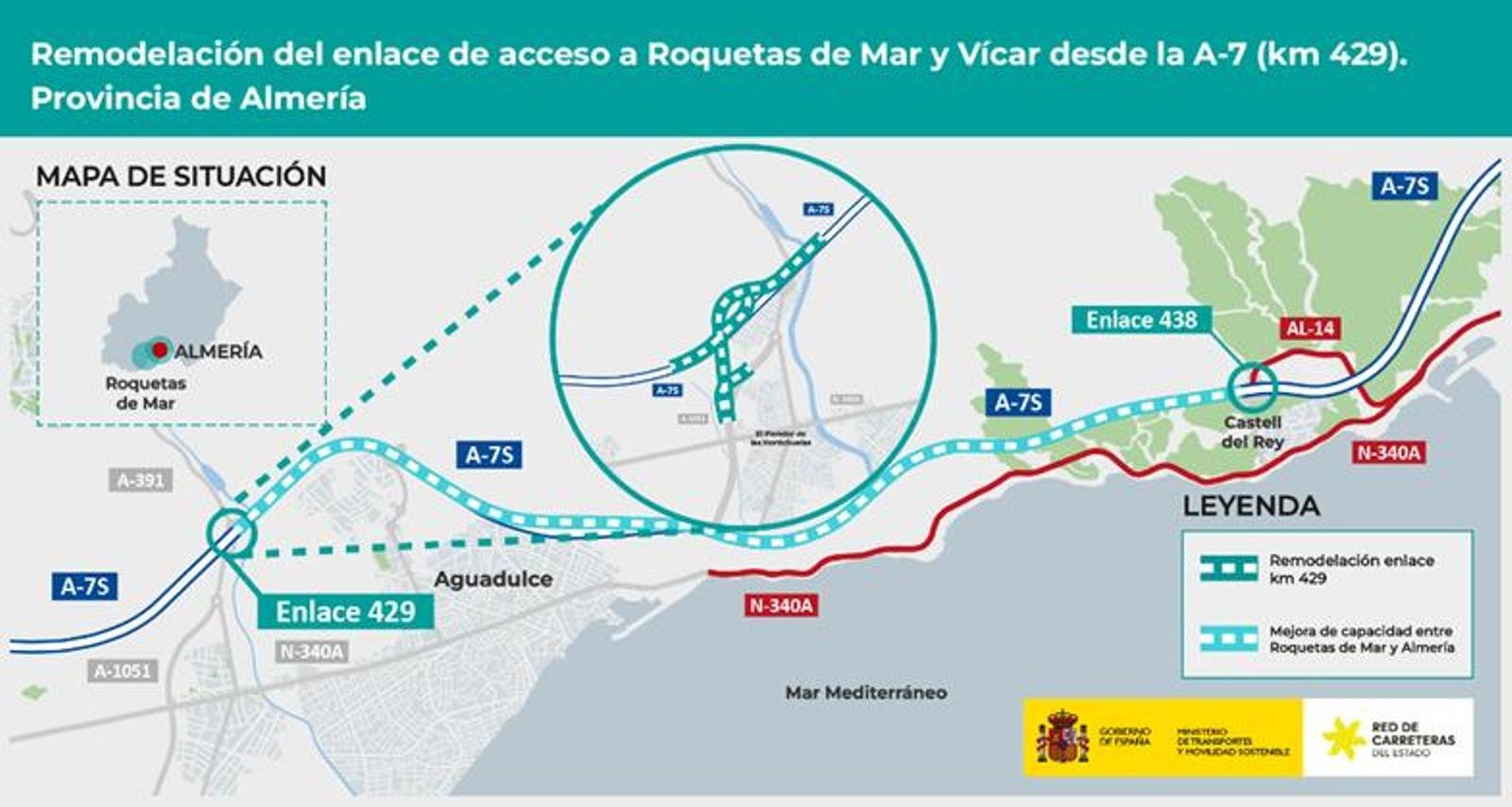 mapa de carretera hacia roquetas de mar