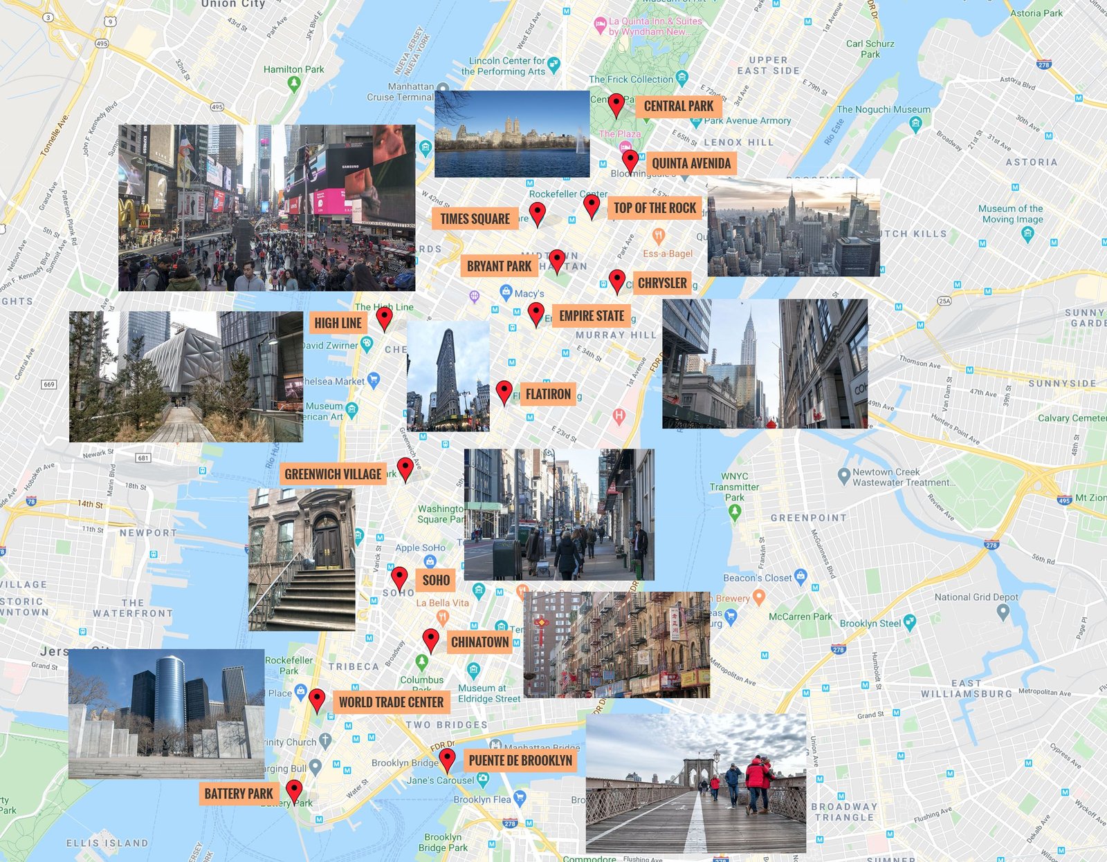 mapa de nueva york con atracciones destacadas