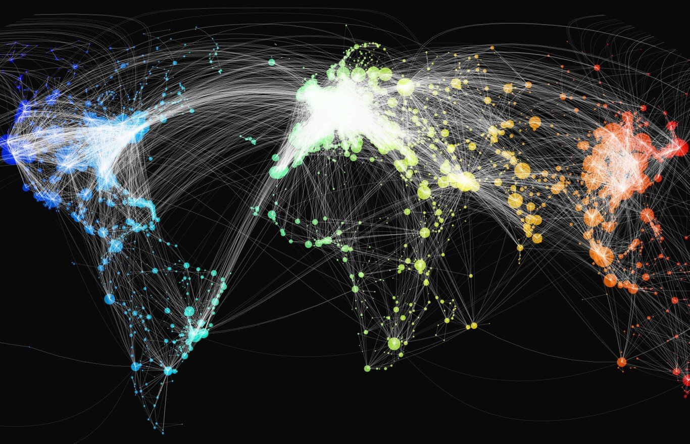 mapa de vuelos internacionales en el aire