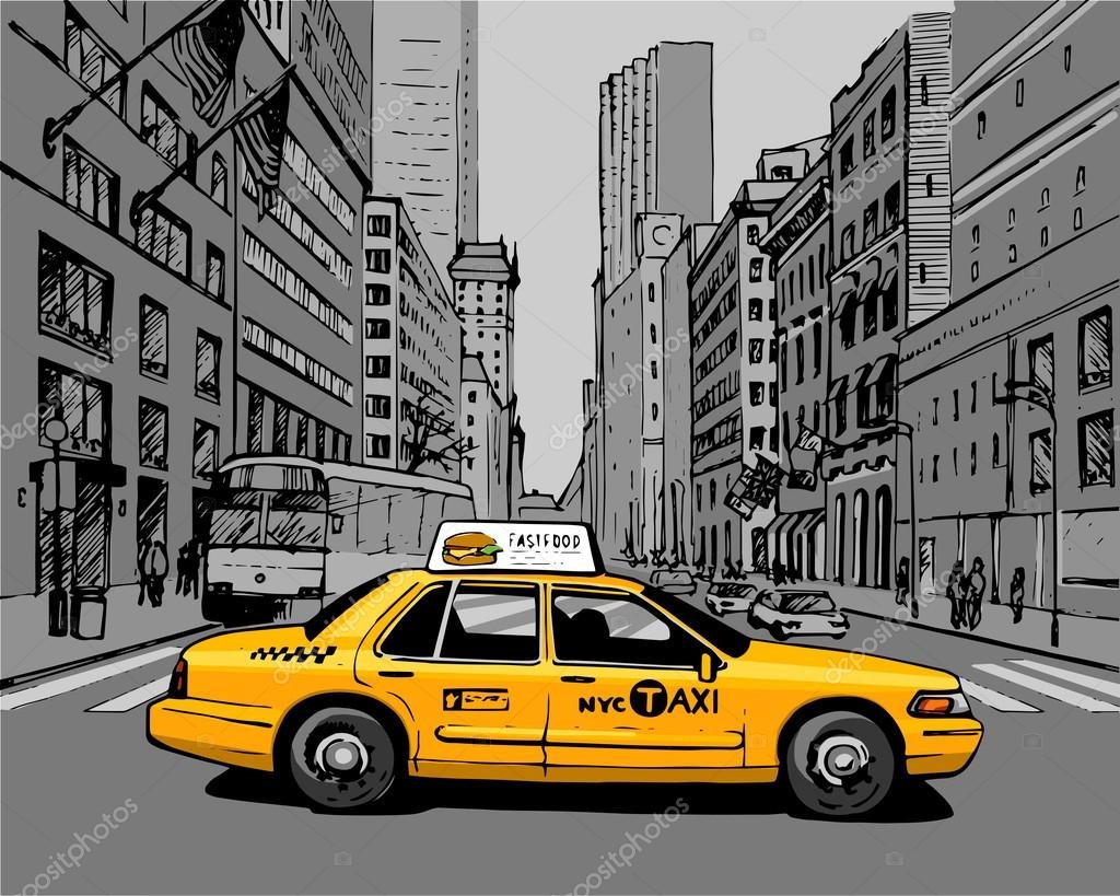 taxi amarillo en una ciudad animada