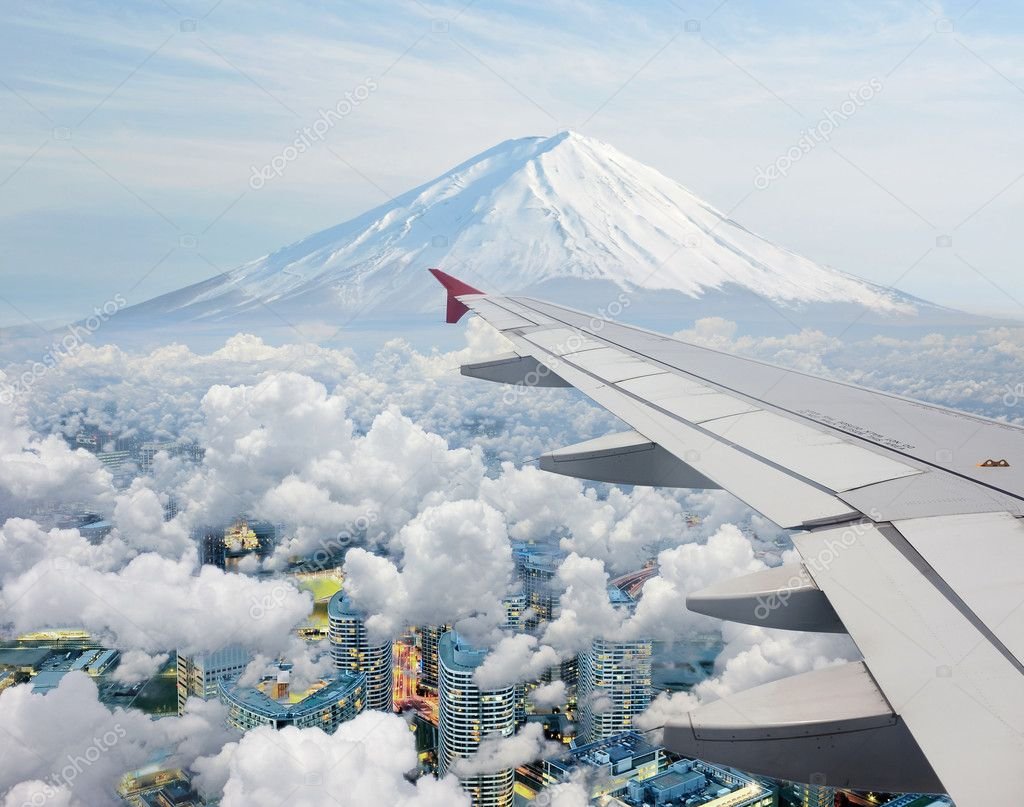 aerolinea volando sobre el monte fuji