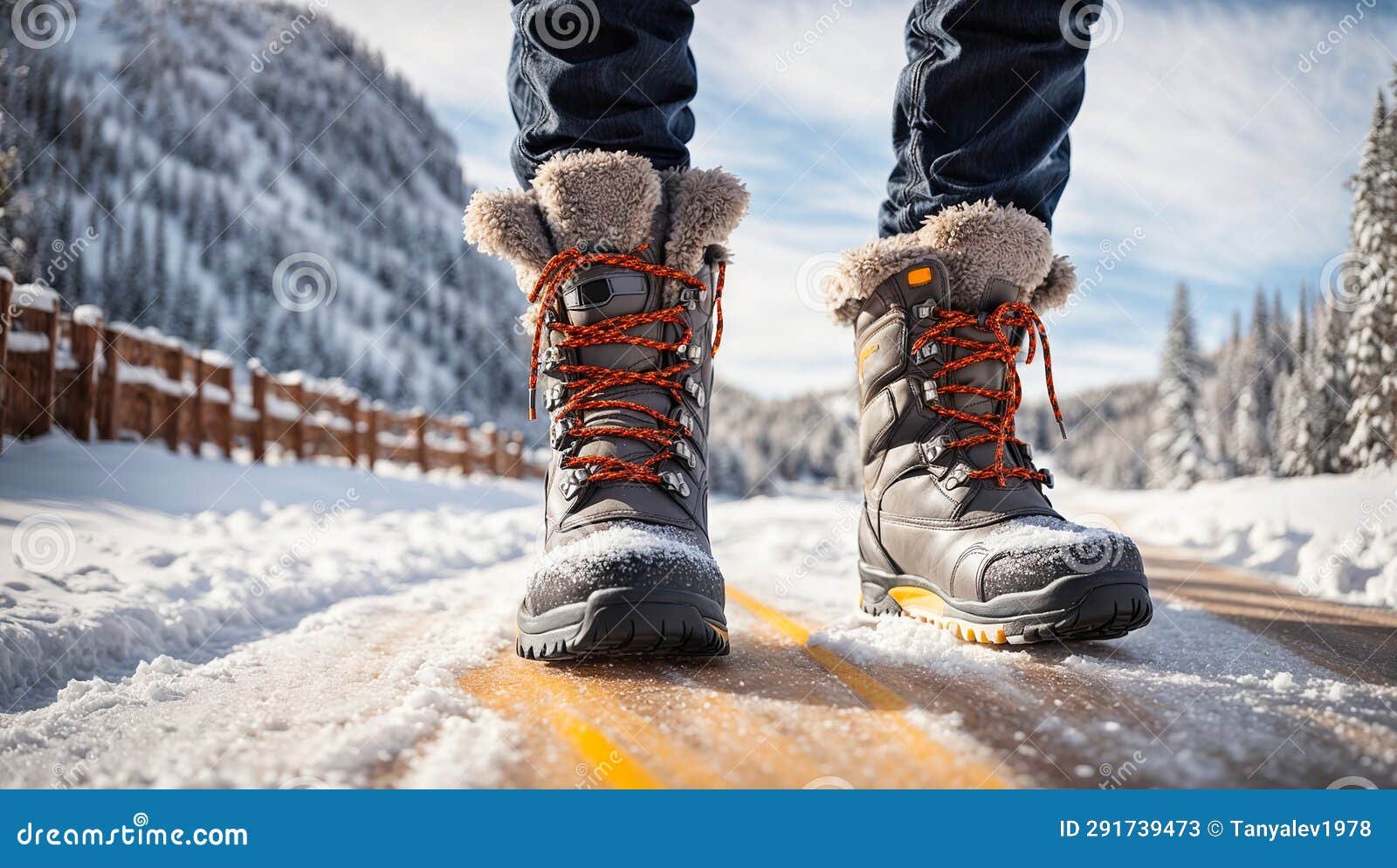 botas de nieve en un paisaje nevado
