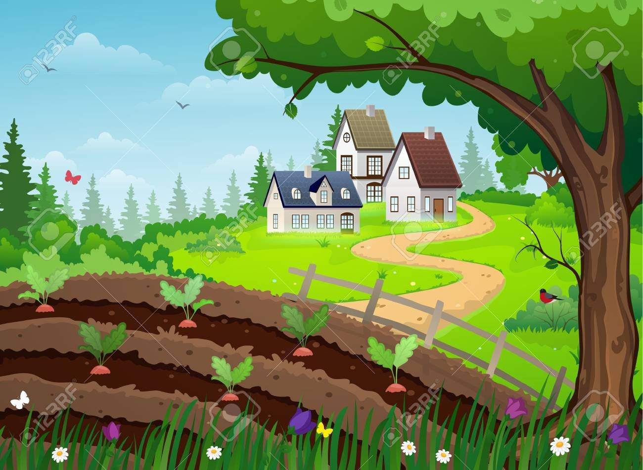 casitas de huerto en paisaje rural