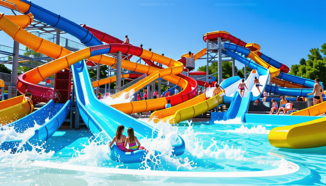 parque acuatico con toboganes y diversion