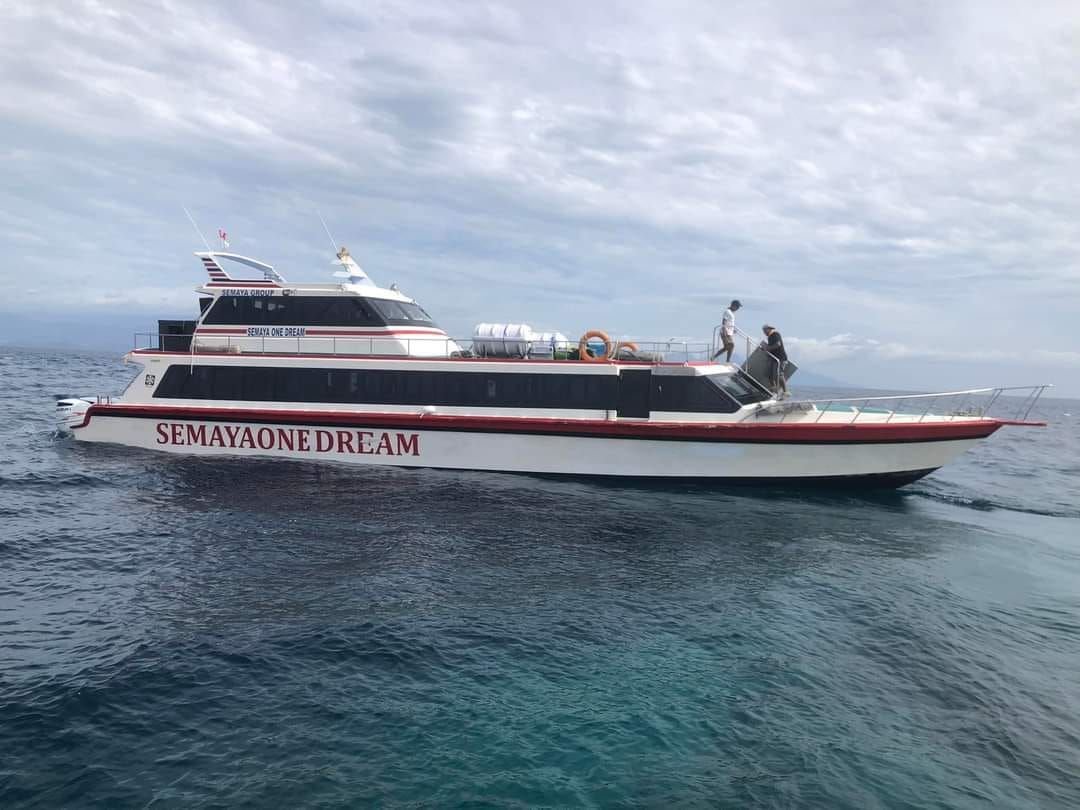 puerto de bali con ferries en espera