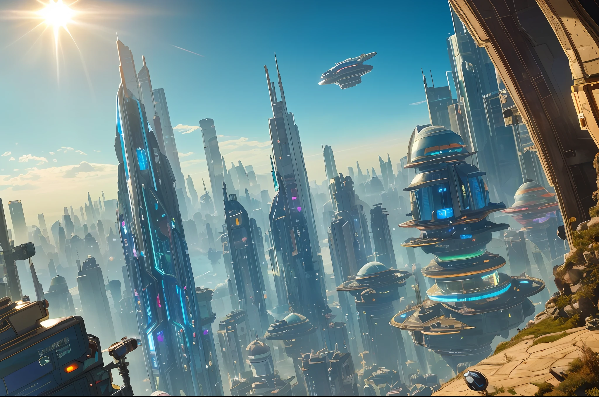 puerto espacial en un paisaje futurista